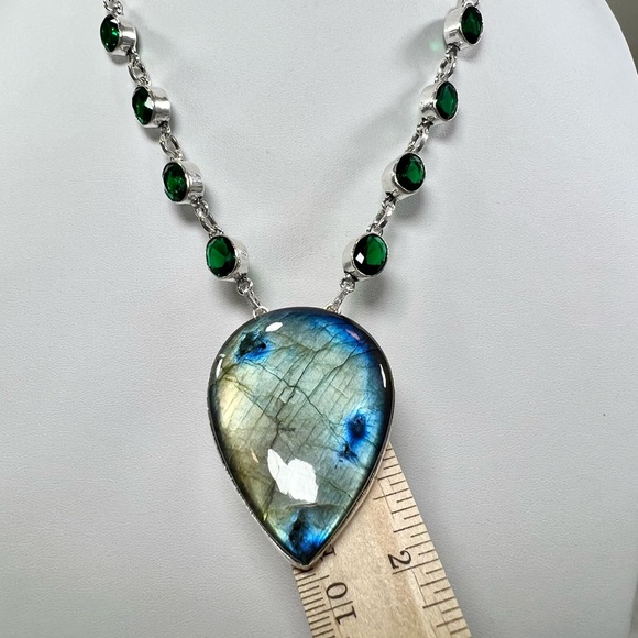 Amazing Flash Labradorite Large Stone 925 Gemstone Necklace - Picture 1 of 6